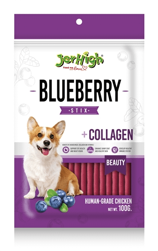 JERHIGH BLUEBERRY STIX MET KIP EN COLLAGEEN 100 GR