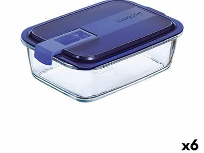 Hermetische Lunchtrommel Luminarc Easy Box Blauw Glas (6 Stuks) (1,22 L)