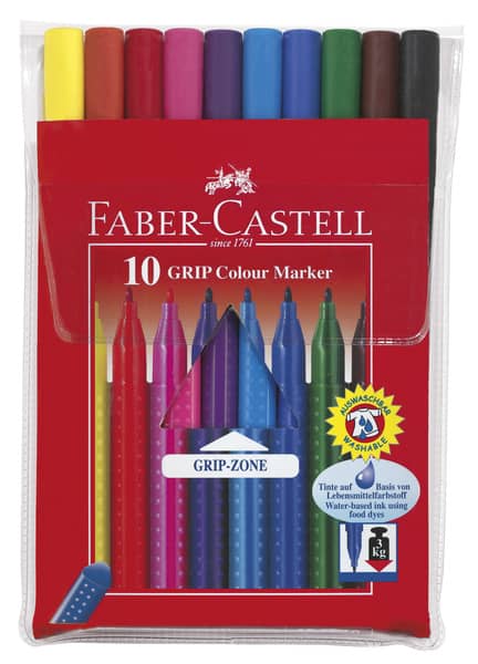 Faber Castell FC-155310 10 Viltstiften GRIP Doos met 10 Etuis - Afbeelding 2