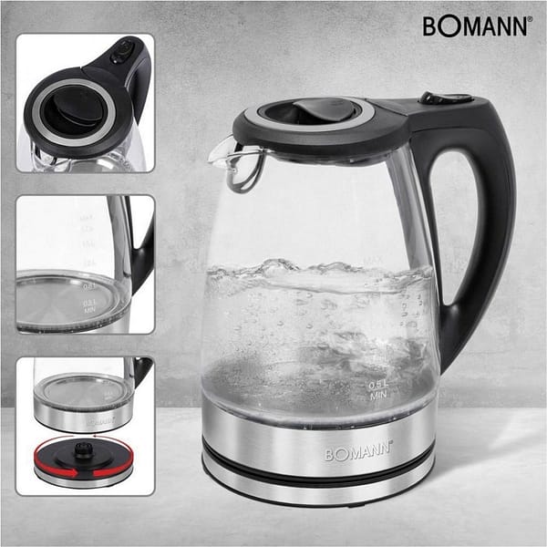 Bomann WKS 6032 G CB Glas Waterkoker 1.7L 2200W RVS/Zwart - Afbeelding 2