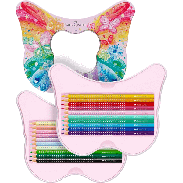 Faber Castell FC-201971 Kleurpotloden Sparkle in Vlinder Bewaarblik 12 Standaard Kleuren + 8 Pastel Kleuren + Stickers - Afbeelding 2