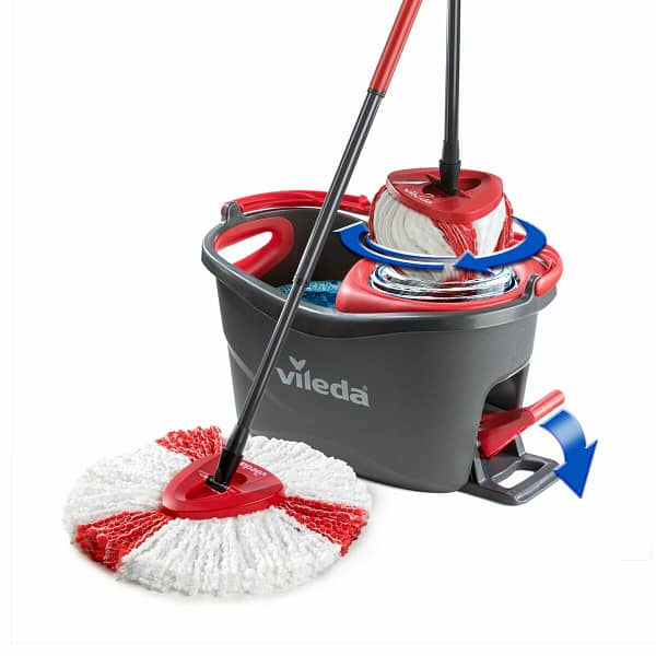 Mop with Bucket Vileda mop en steel Supermocio 3Action Wit Rood Microvezel