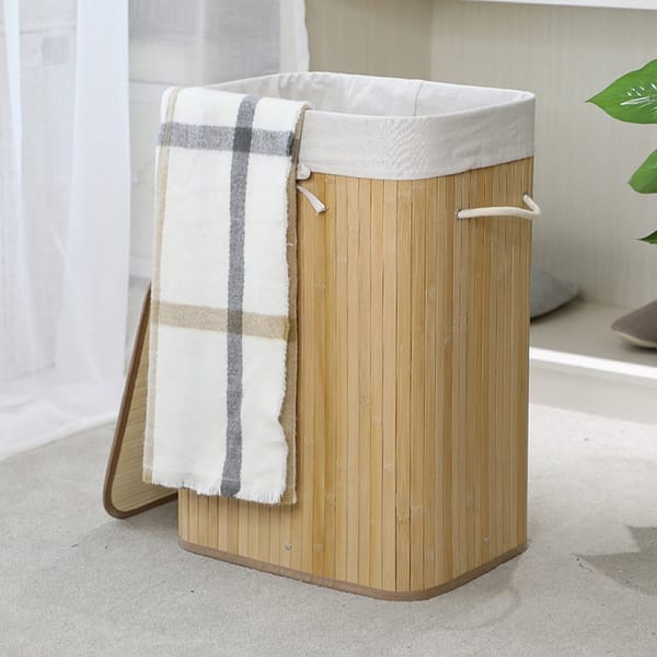 Homestyle Pro Rechthoekige Bamboe Wasmand 40x30x60 cm Naturel/Wit - Afbeelding 2