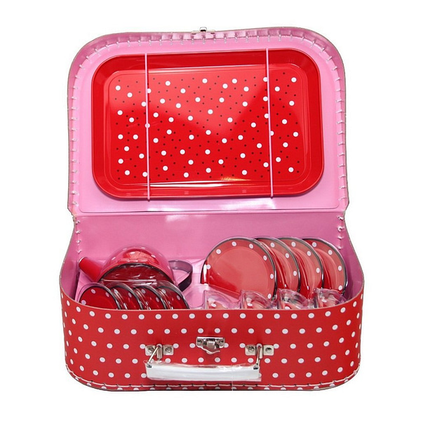 Simply for Kids Tinnen Theeservies Polkadot met Koffertje - Afbeelding 2