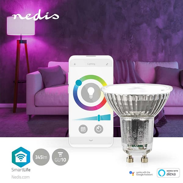 Nedis WIFILRC10GU10 Smartlife Multicolour Lamp Wi-fi Gu10 345 Lm 4.9 W Rgb / Warm To Cool White Android™ / Ios Par16 - Afbeelding 2