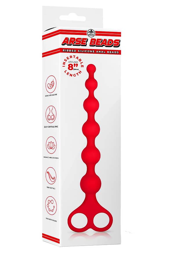 NMC 8 INCH RIBBED SILICONE ANAL BEADS RED - Afbeelding 2