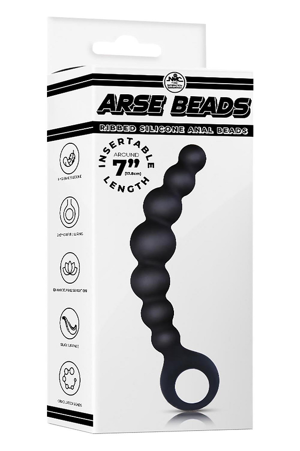 NMC 7 INCH RIBBED SILICONE ANAL BEADS BLACK - Afbeelding 2